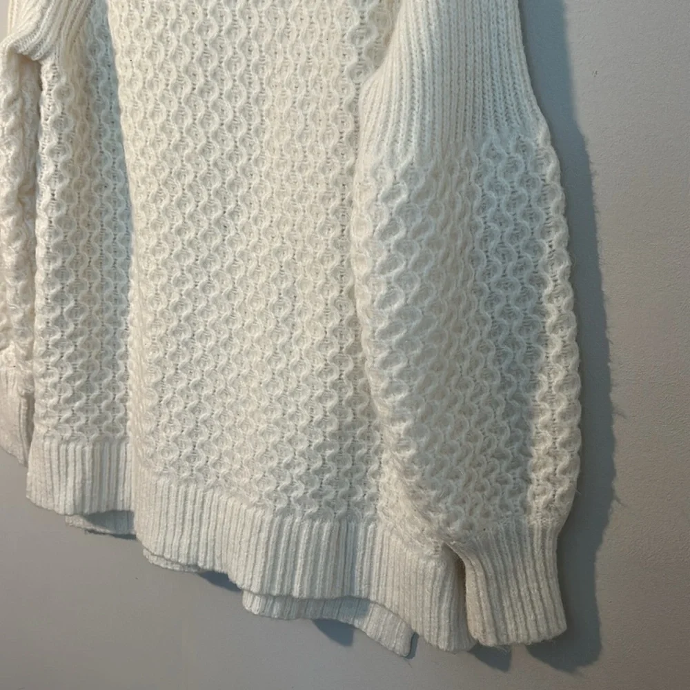 Anthropologie Bia Cream Mock Neck textured balloon sleeve sweater women size M